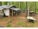 White building with a chicken coop surrounded by trees, showcasing a rustic charm at 7616 Nicholson Rd, Cumming, GA 30028