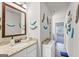Bathroom featuring a granite countertop, white cabinets, and decorative wall art at 412 Guildhouse Dr # 38, Mcdonough, GA 30252