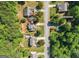 Aerial view of property showcasing the home, yard, neighborhood, nearby community playground, and pool at 3129 Oak Ridge Ln, Loganville, GA 30052