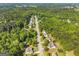 Aerial view of neighborhood with homes nestled among lush green trees and foliage at 3129 Oak Ridge Ln, Loganville, GA 30052