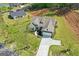 Scenic aerial view highlighting the property's mature trees, landscaping, well-maintained lawn, and private driveway at 2124 Gaddis Rd, Canton, GA 30115