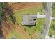 Overhead aerial view of property showcasing circular back patio, manicured lawn, and private street at 2124 Gaddis Rd, Canton, GA 30115