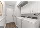 Practical laundry room with washer, dryer, and storage cabinets at 75 Mcintosh Estates Dr, Sharpsburg, GA 30277