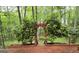 Backyard view featuring a deck with lush greenery and landscaped garden elements at 80 Jacksons Vly, Sharpsburg, GA 30277