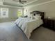 Bright bedroom features a tray ceiling, carpeted floor, and a bed with many pillows at 360 Hayden Cir, Woodstock, GA 30189