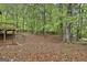 Wooded backyard with a stepped pathway leading to a deck area at 101 Longer Dr, Peachtree City, GA 30269