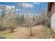 Backyard with trees, grass and side of brick home with brick foundation at 2807 Knollview Dr, Decatur, GA 30034
