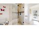 Modern bathroom with tiled shower and separate soaking tub at 2897 Macaw Nw St, Atlanta, GA 30318