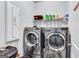 Well-equipped laundry room featuring a modern washer and dryer, plus storage shelves and units at 3259 Baylor Cir, Mcdonough, GA 30253