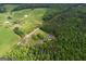 An aerial view highlights the property's location near a lush forest, meadows, and neighboring farm houses at 333 Old Carrollton Rd, Roopville, GA 30170