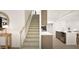 Bright hallway featuring the staircase and a view of the modern kitchen with stainless steel appliances at 799 Grande Bishop Dr, Fairburn, GA 30213