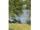 Scenic lake view with mature trees surrounding the lake's edge and a glimpse of a house and dock in the distance at 117 Rendition Dr, Mcdonough, GA 30253