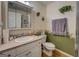 Functional bathroom features a vanity sink, toilet, mirror, and a small shower stall at 2000 Campbell Rd, Covington, GA 30014