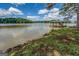 Picturesque lake view featuring clear skies, lush greenery, and a boat dock with tranquil water reflections at 2000 Campbell Rd, Covington, GA 30014