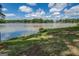 Lush lawn and clear blue lake under a sunny sky with puffy white clouds at 2000 Campbell Rd, Covington, GA 30014