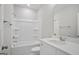 Well-lit bathroom features a shower-tub combo, modern vanity, and fixtures at 61 Main St, Moreland, GA 30259