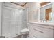 Bathroom boasts new vanity, modern fixtures, and glass enclosed shower at 3118 Rockbridge Rd, Avondale Estates, GA 30002