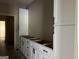 Bathroom featuring white cabinets and drawers, complemented by rustic wooden accents at 135 Church St, Palmetto, GA 30268
