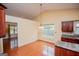 Dining area with vaulted ceiling and views of the yard at 1015 Buckeye Ln, Villa Rica, GA 30180