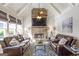 Comfortable living room with vaulted ceilings, stone fireplace, and abundant natural light at 8710 Gilmer Ft, Cumming, GA 30028