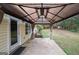 Covered patio with privacy curtains is perfect for relaxing and enjoying the backyard view at 95 Blue Grass Ct, Oxford, GA 30054
