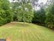 Large grassy backyard with mature trees, perfect for outdoor activities and relaxation at 103 Manx Dr, Grantville, GA 30220