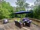 Relaxing outdoor deck furnished with comfortable seating and a large shade umbrella at 103 Manx Dr, Grantville, GA 30220
