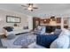 Comfortable living room area featuring a stylish rug, a ceiling fan, and an open floor plan at 335 Discovery Lake Dr, Fayetteville, GA 30215