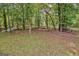 Large backyard with a flat grassy area surrounded by mature trees at 250 Kari Glen Dr, Fayetteville, GA 30215