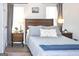 Comfortable bedroom with wood furniture, neutral bedding, and large windows at 2566 Summit Cove Dr, Duluth, GA 30097