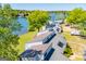 Aerial view showcasing condos with lake views, lush landscaping, and convenient parking at 294 Clearview Ct, Villa Rica, GA 30180