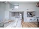 Open living space showcasing the living room, kitchen, and a split-level design with modern finishes at 294 Clearview Ct, Villa Rica, GA 30180
