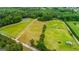 An aerial view of the farm land, fencing, and surrounding landscape at 1233 Butler Bridge Rd, Mcdonough, GA 30252
