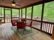 Outdoor screened porch furnished with a dining set, overlooking a spacious deck and wooded scenery at 712 Honeysuckle Ln, Temple, GA 30179