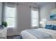 Bright bedroom featuring two large windows, a comfortable bed with blue accents, and wood floors at 368 Ginger Cake Rd, Fayetteville, GA 30214