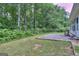 Landscaped backyard featuring a paver patio and bordering wooded views at 702 Brambling Way, Stockbridge, GA 30281