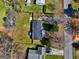 An aerial shot of the property showcasing its well-maintained lawn, mature trees, and the surrounding neighborhood at 152 Skyland E Dr, Locust Grove, GA 30248