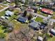 A beautiful aerial view of a single-Gathering home in a quiet neighborhood with mature trees and well-manicured lawns at 152 Skyland E Dr, Locust Grove, GA 30248