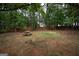 Wooded backyard featuring a picnic table, privacy fence, and natural setting offering a serene outdoor experience at 166 Nobility Ln, Mcdonough, GA 30252