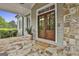 Elegant double front doors with glass panels, complemented by a stone facade and stylish welcome mat at 400 Conservatory Pt, Fayetteville, GA 30215