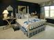 The blue patterned bedding matches the window treatment in this calm bedroom at 315 Westbourne Dr, Tyrone, GA 30290