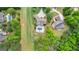 Aerial view of the house overlooking a large green backyard, pool and lounge area and neighborhood at 215 Sheridan Ln, Peachtree City, GA 30269