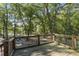 Wooden deck overlooking wooded area and a fire pit at 2371 Leguin Mill Rd, Locust Grove, GA 30248