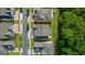 Birds eye view of homes showing roof lines, driveways, sidewalks, and mature landscaping at 10140 Grandview Sq, Duluth, GA 30097