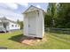 An exterior shot of a white outbuilding with a yard and house nearby at 40 N Villa Rd, Villa Rica, GA 30180