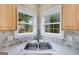 Close-up of the kitchen sink with view of garden from two windows at 507 Rippling Dr, Temple, GA 30179
