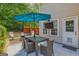 A backyard patio features an outdoor dining area with an umbrella, string lights, and an outdoor TV at 2060 Lake St, Loganville, GA 30052