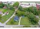 Aerial showcasing the property's layout, including the house, garage, and surrounding greenery at 29 Indian Creek Rd, Locust Grove, GA 30248