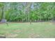 Spacious backyard with mature trees and a storage shed at 35 Wenham Ln, Sharpsburg, GA 30277