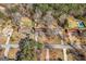 A high angle aerial view that highlights the property's position on the street and the surrounding neighborhood at 55 Helen Ln, Stockbridge, GA 30281